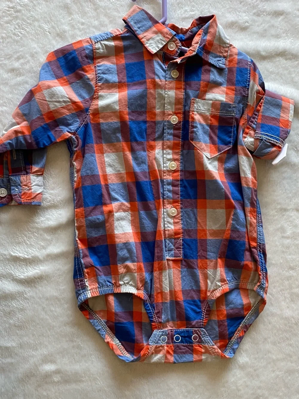 OshKosh B'gosh Orange and Blue Plaid Baby Button-Up. New. 24M